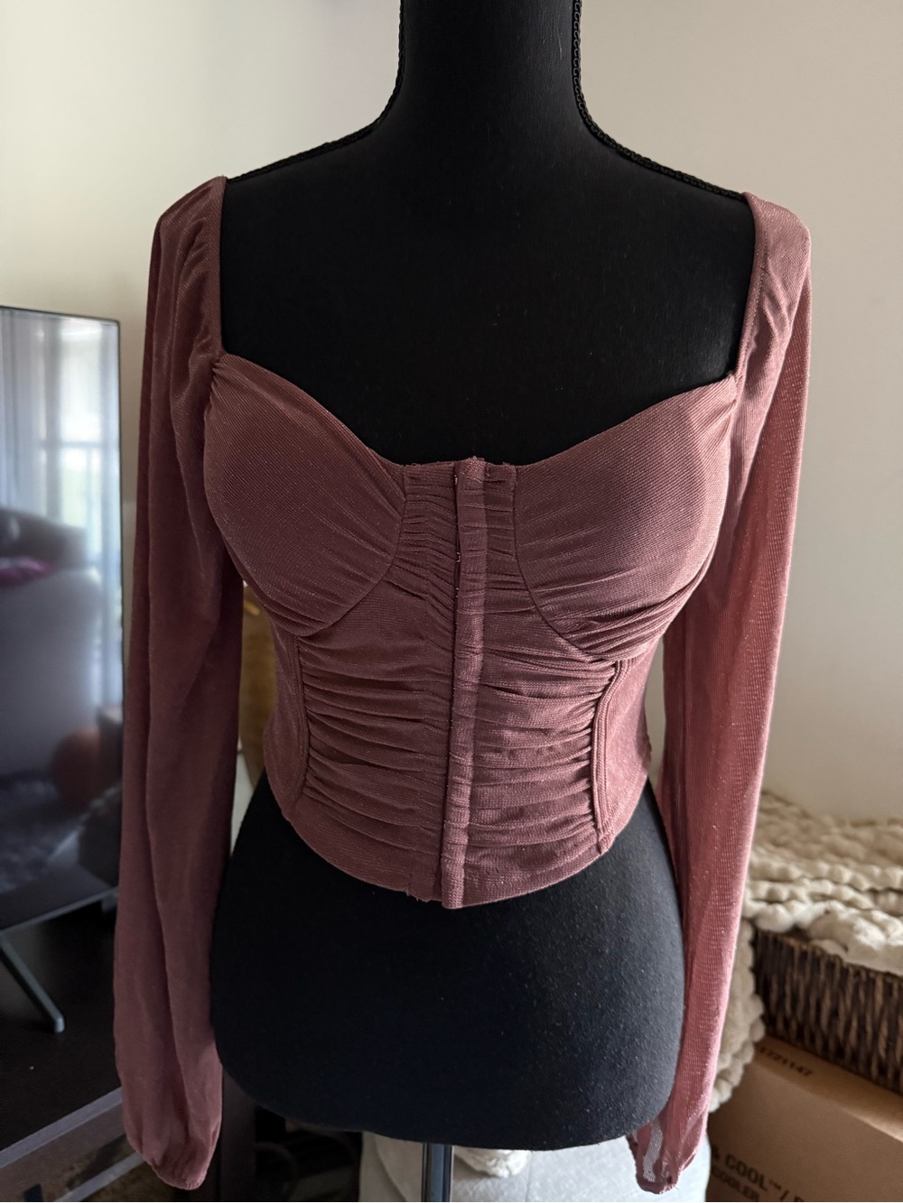Windsor Long Sleeve Ruched Corset Top - medium